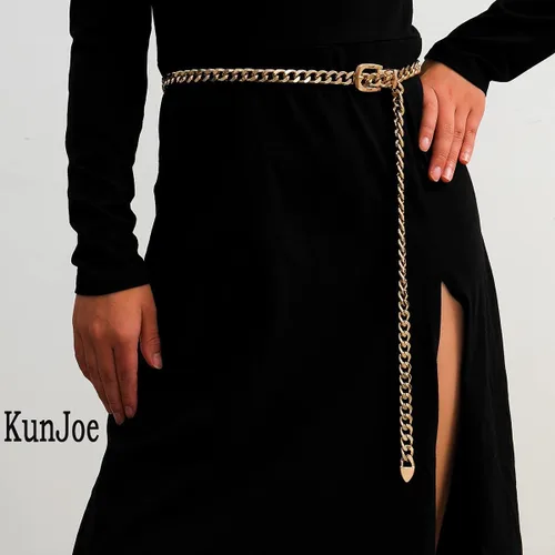 Vista 7 de KunJoe Cinturón de cadena para mujer, cadena de cinturón grueso, cadena de oro