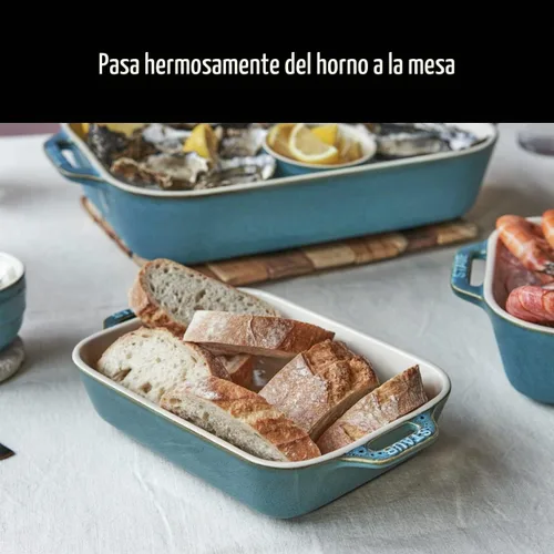 Vista 5 de STAUB Juego de 3 platos rectangulares de cerámica para hornear, turquesa rústico Turquesa Rústica