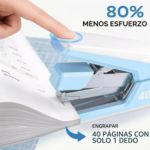 Vista 2 de Marsrock Grapadora resistente para escritorio con 40-50 hojas, 2000 grapas Azul