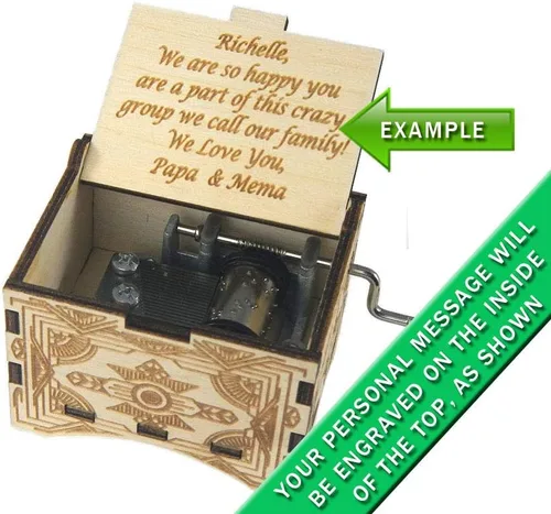 Vista 6 de TheLaser'sEdge, Caja de música vintage personalizable, madera grabada con láser (personalizada, no puede ayudar a enamorarse) A Keepsake as Gifts