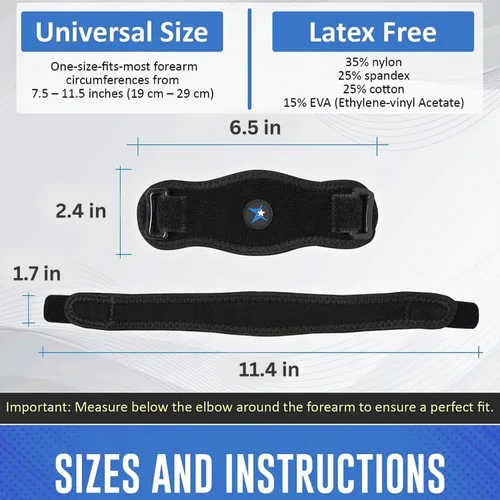 Vista 4 de RiptGear Codera de tenis para mujeres y hombres, codera para tendinitis y codo de tenista, correa para el codo para aliviar el dolor de tendón, Azul