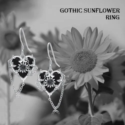 Vista 6 de Aretes de corazón de bruja, rosa gótica, murciélago, calavera, rosa, cruz, libélula, piedra lunar, calavera, plata de ley 925, joyería gótica