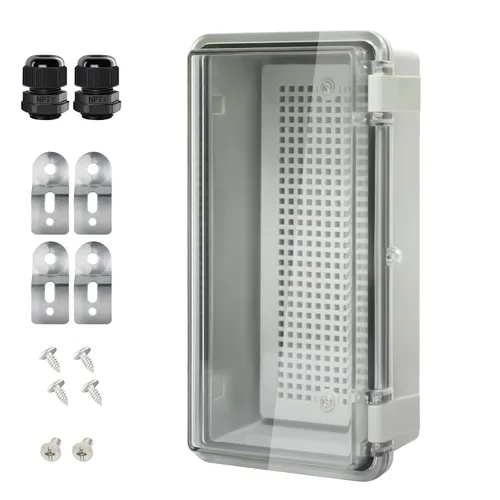 Vista 22 de Caja de conexiones IP65 impermeable carcasa de plástico ABS con cubierta transparente de PC con bisagras, caja de proyectos eléctricos con placa