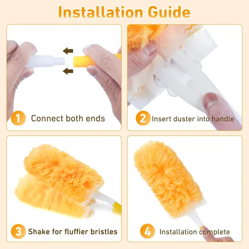 Vista 7 de Kit de repuestos de plumero de 360° para plumero Swiffer, paquete de 25 y 1 mango, plumeros multisuperficie con 4 veces de potencia de limpieza. Kit