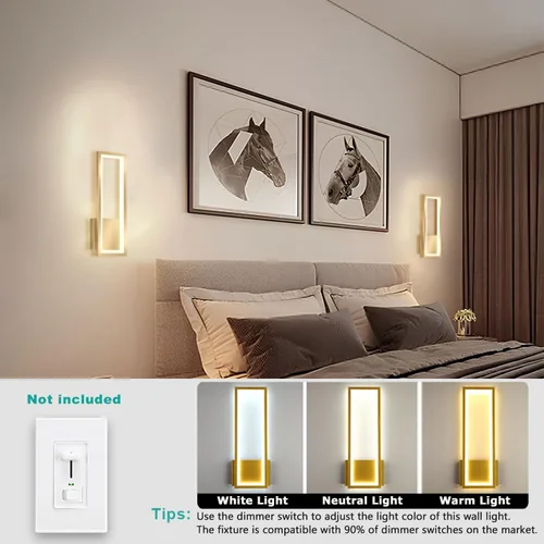 Vista 2 de Lámpara de pared LED para interiores, regulable, 16 W, oro, moderna, simple, rectangular, lámpara de pared, aluminio y acrílico, iluminación