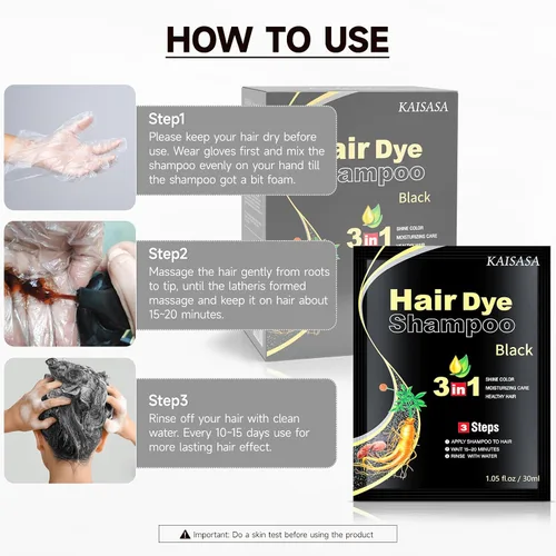 Vista 5 de IIIMEIDU 10 champú de tinte para el cabello para mujeres y hombres, champú de color 3 en 1, hierbas naturales para cobertura de cabello gris (negro)