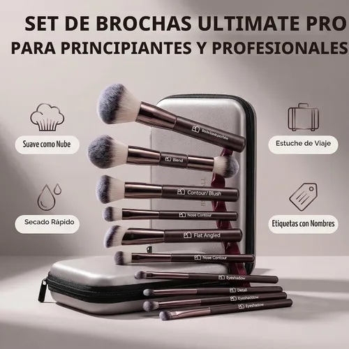 Vista 2 de Juego de brochas de maquillaje profesional con estuche de viaje, 20 piezas café (A-Coffee)