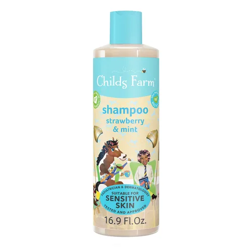 Vista 7 de Childs Farm, Acondicionador de cabello infantil para piel seca y sensible y cuero cabelludo, fresa y menta orgánica, acondiciona y nutre, vegano