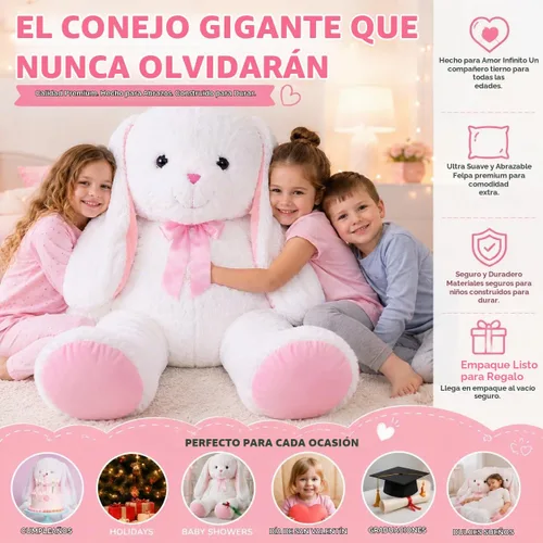 Vista 8 de Lujoso conejo gigante de peluche que mide sobre los 5 ft de alto y 7 ft parado con sus orejas extendidas