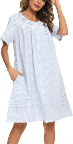 Vista 2 de AVIIER Vestido de casa para mujer, manga corta, abrigo de casa, bata con botones, ropa de dormir S-XXL
