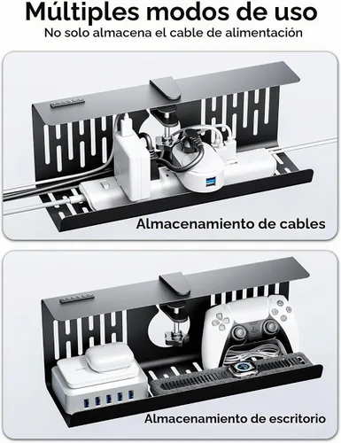 Vista 7 de NODOCA Bandeja de gestión de cables para debajo del escritorio sin perforación, gestión de cables de 14'', abrazadera sin perforaciones, bandeja