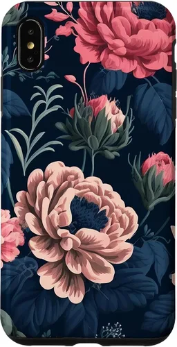 Vista 7 de Funda de follaje botánico para iPhone 15 con diseño floral azul marino y rosa