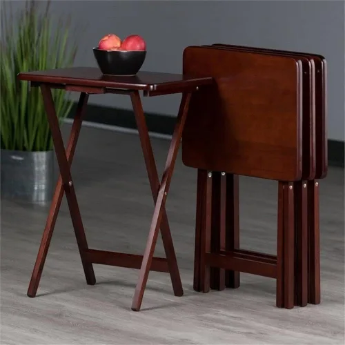 Vista 2 de Pemberly Row Mesa rectangular de madera maciza de transición para TV en nogal (juego de 4)