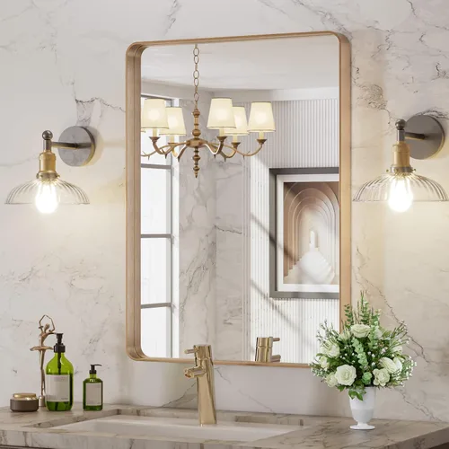 Vista 67 de LOAAO 20x16 Pulgadas Espejo de Baño con Marco de Metal Negro para Pared, Espejo de Tocador de Baño de Estilo Granja, Espejo Grande Rectangular