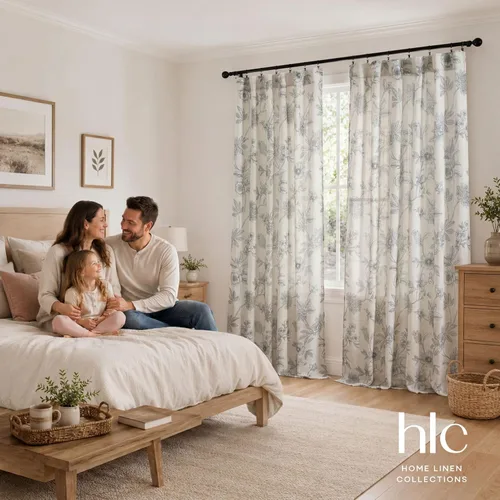 Vista 8 de HLC.ME Brookville - Cortinas de lino con estampado floral, con bolsillo trasero y pestaña trasera, paneles de cortina para dormitorio, comedor