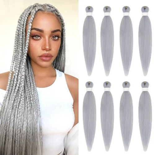 Vista 93 de 8 paquetes de extensiones preestiradas - 16 pulgadas de cabello trenzado premium, 55G/paquete, sin picazón, fijación en agua caliente, textura Perm