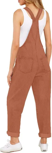 Vista 2 de luvamia - Overol para mujer, ajuste holgado, clásico, con pechera, casual, elástico, de mezclilla, pierna cónica