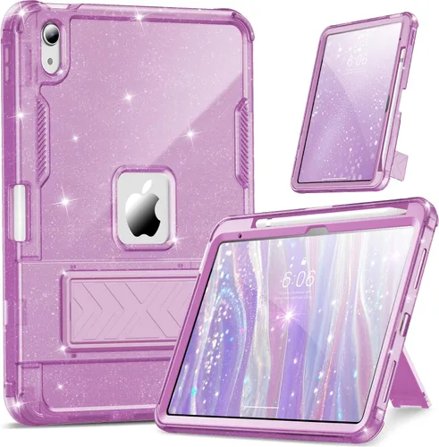 Vista 9 de INFILAND Funda para iPad A16 de 11 pulgadas 11ª generación, Funda para iPad 10ª generación de 10.9 pulgadas con purpurina semitransparente, a prueba