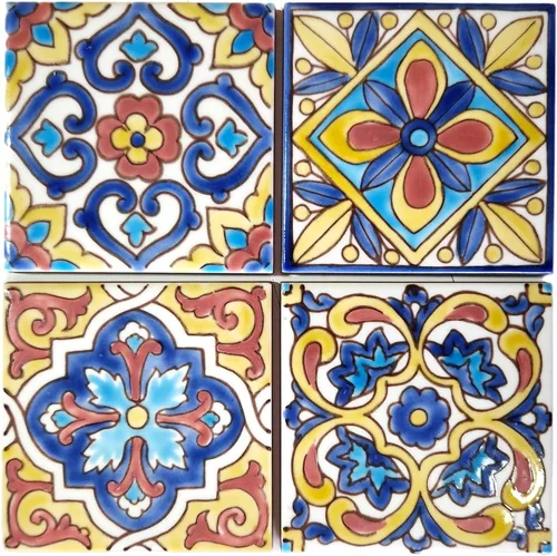 Vista 5 de Juego de posavasos de azulejos de cerámica pintados a mano personalizados de 4 x 4 pulgadas, disponible en juegos de 4, 6, 8, 12 y 16, ideal