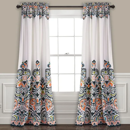 Vista 11 de Lush Decor Clara Valance - Cortina individual de estilo bohemio con estampado de damasco, cenefa, azul y verde