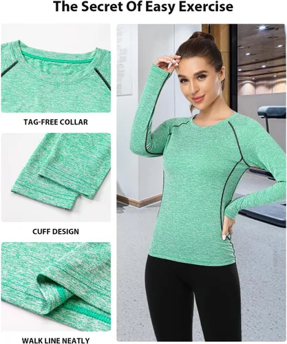 Vista 5 de Camiseta de manga larga para mujer que absorbe la humedad, camiseta de entrenamiento de manga larga para mujer, ajuste seco, yoga, atletismo