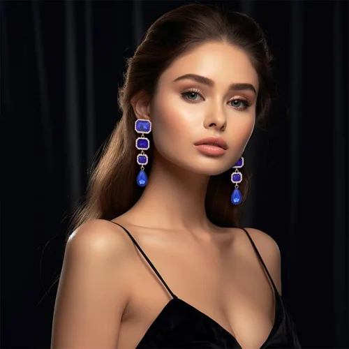 Vista 2 de Met-edianger Aretes colgantes vintage con diamantes de imitación, aretes colgantes de cristal, aretes rectangulares de lágrima para mujeres y niñas