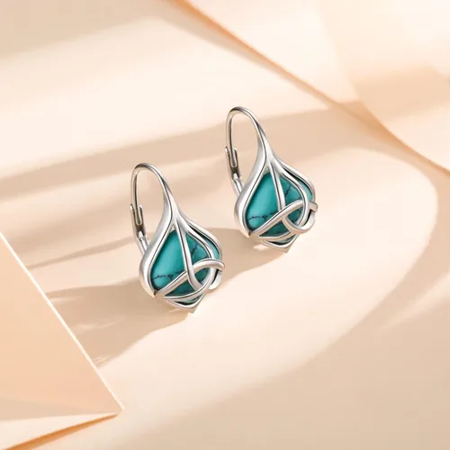 Vista 3 de BDL Joyas de turquesa Aretes de plata de ley turquesa natural con circonita cúbica 5A regalos de cumpleaños para ella o mamá joyería de boda