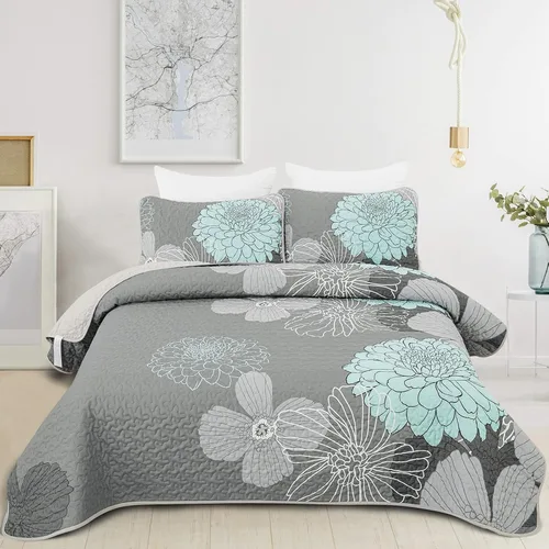Vista 9 de Anibedding Juego de edredón floral gris y rosa, tamaño Queen, 3 piezas Gris/Rosa