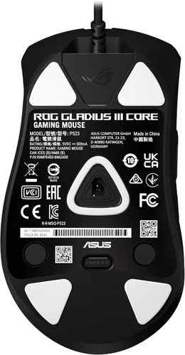 Vista 8 de ASUS ROG Gladius III Core Ratón para juegos con cable – Ergonómico para diestros, 72g, 12K DPI, ROG Paracord, enchufes de interruptor de ajuste a