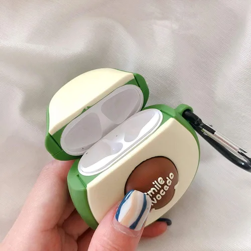 Vista 5 de Linda funda para Airpods, divertida y creativa 3D con forma de frutas y verduras con soporte de hebilla de anillo, funda de silicona suave a prueba