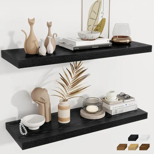Vista 64 de Fun Memories Pequeños estantes flotantes para pared, estantes cuadrados de pared de 8 pulgadas con soportes invisibles, estantes negros para baño