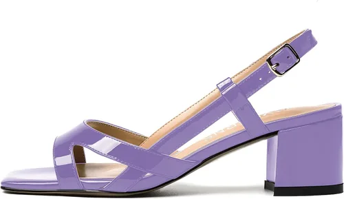 Vista 2 de WAYDERNS Correa ajustable para mujer, puntera cuadrada, correa de tobillo con bloque para citas, hebilla casual, puntera abierta, charol cruzado