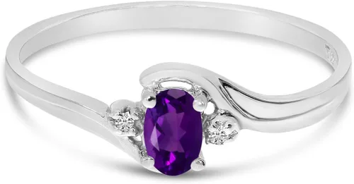Vista 6 de Anillo de oro blanco de 10 quilates con amatista ovalada y diamantes