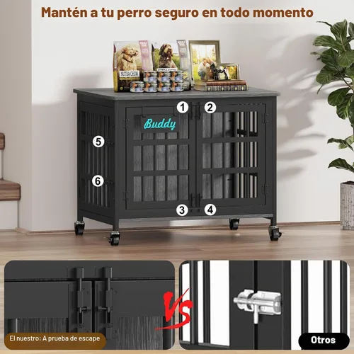Vista 4 de EasyCom 33"/27" Mueble de jaula para perros con etiqueta de nombre, perrera para perros de uso interior resistente para perros medianos y pequeños