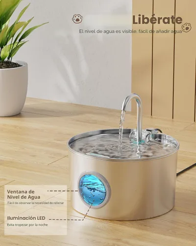 Vista 4 de Fuente de agua para gatos de acero inoxidable: fuente para gatos de 74 oz/2.2 L para beber - Fuente de agua para mascotas para gatos
