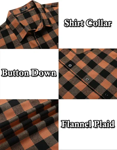 Vista 5 de COOFANDY Camisas de franela a cuadros de manga larga con botones para hombre