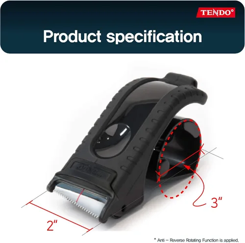Vista 8 de TENDO Dispensador de cinta de envío resistente, pistola de cinta de embalaje de 2 pulgadas con hoja de cromo inclinada patentada de 10°, hoja Negro