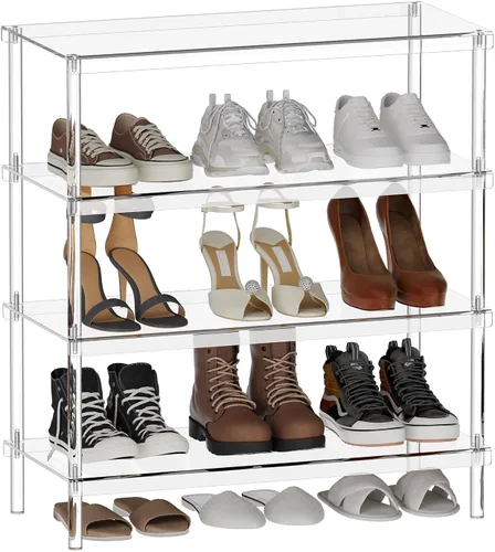 Vista 10 de Aquiver Zapatero acrílico de 3 niveles – Moderno estante de almacenamiento de zapatos independiente para entrada, armario, 25.6 pulgadas de largo x