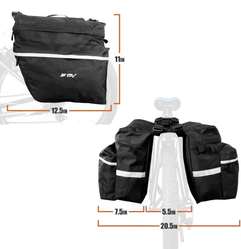 Vista 7 de BV, Alforjas para bicicleta con ganchos ajustables, manija para transporte, borde reflector 3M y bolsillos grandes