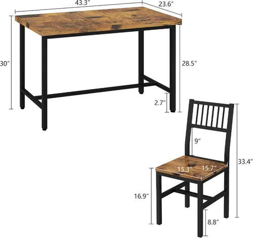 Vista 3 de AWQM Juego de mesa de comedor de 43.3 pulgadas para 4, mesa industrial con 4 sillas curvas, juego de mesa de cocina rectangular de 5 piezas