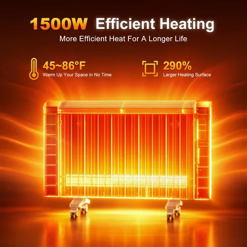 Vista 2 de BREEZEHEAT 1500W Convection Panel Heater, Wall Mount Space Heater, White