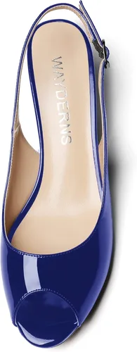 Vista 3 de WAYDERNS Zapatos de tacón bajo con hebilla de charol y punta abierta para mujer de 2 pulgadas