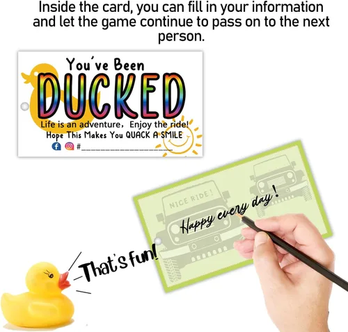 Vista 3 de You've Been Ducked, etiqueta de pato de pato, tarjeta de juego de patito de pato, tamaño de tarjeta de visita de 3.5 x 2 pulgadas, diseño de fondo