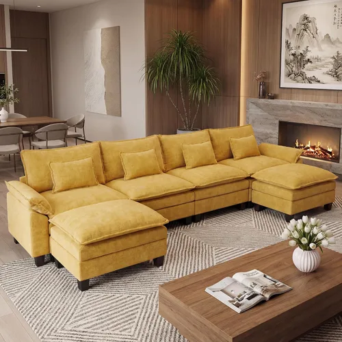 Vista 22 de URRED - Sofá seccional modular Cloud, sofá moderno en forma de L de 87" con profundidad de asiento con otomana y almohadas, ultra cómodo sofá