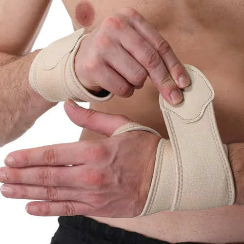 Vista 10 de NeoTech Care Muñequera – Tejido elástico y transpirable – Correa de compresión ajustable – Hombres, mujeres, derecha o izquierda – Envoltura de Beige