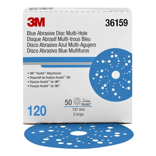 Vista 31 de 3M 3M-36142 Hookit disco abrasivo azul multi-agujero, 3" 80 Grado 50 discos, para aplicaciones de carrocería automática, preparación de pintura