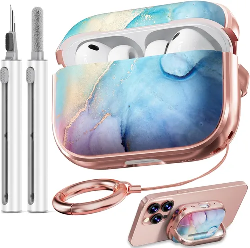 Vista 43 de Inesore Funda con bloqueo de seguridad para AirPods 4 2024, bonita funda floral para AirPod de 4ª generación para mujeres con kit limpiador