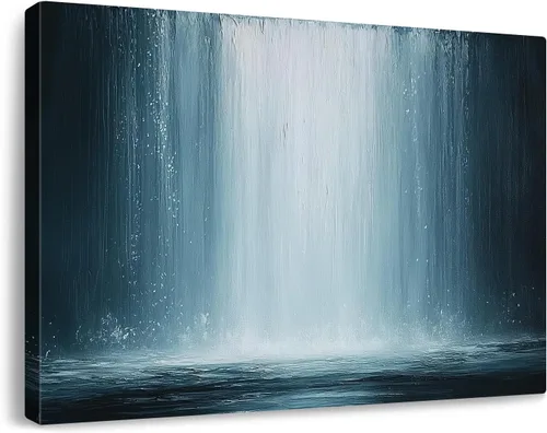 Vista 36 de Lienzo abstracto grande para pared, pinturas artísticas modernas de acuarela, fantasía negra y azul, graffiti colorido sobre fondo blanco