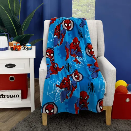 Vista 4 de Disney Marvel Spiderman Wall Crawler - Manta para niños pequeños, color rojo, blanco y azul