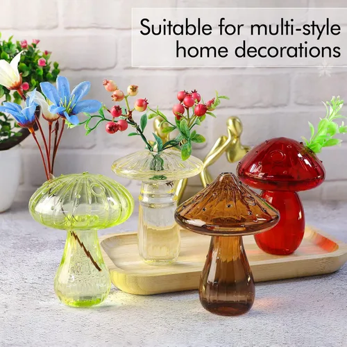 Vista 3 de 4 jarrones de vidrio con forma de hongo, macetas hidropónicas transparentes, plantas de flores para centro de mesa decorativo, decoración de mesa, 4